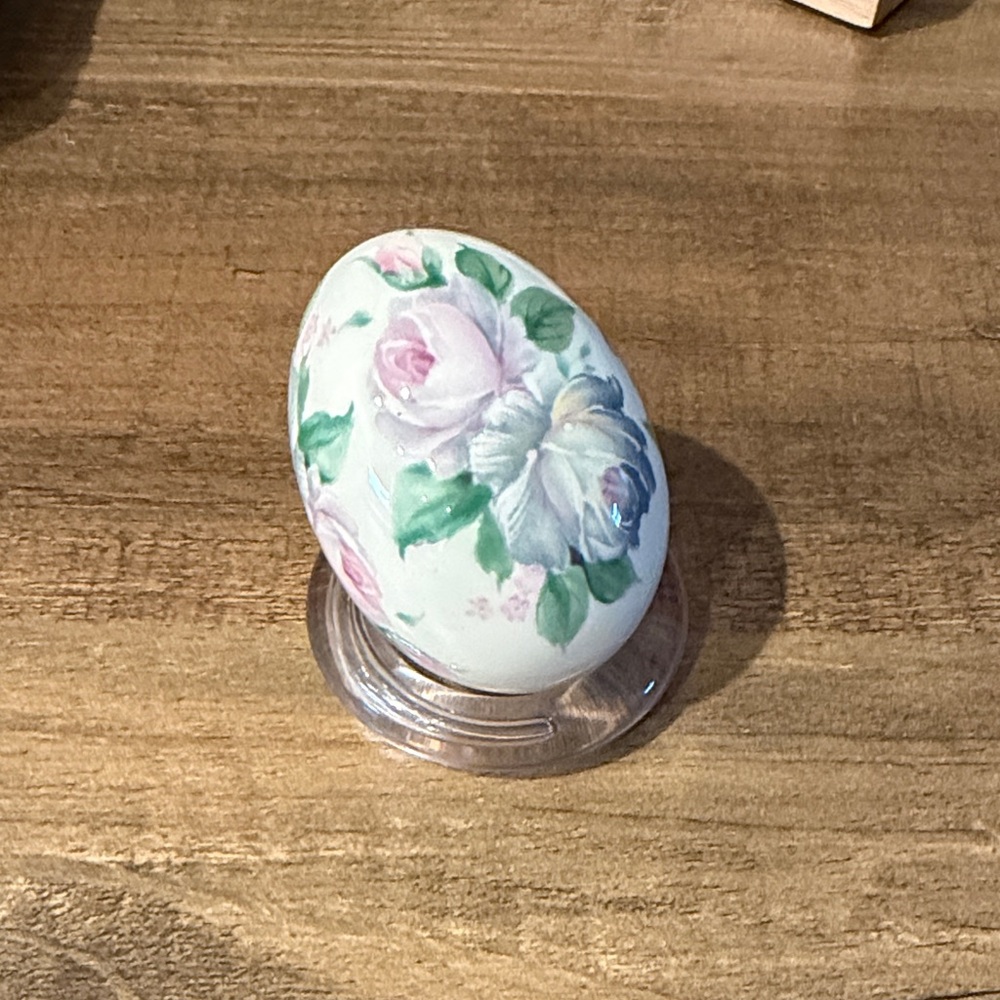 Easter Floral Decorative Egg with Stand ceramic egg with roses